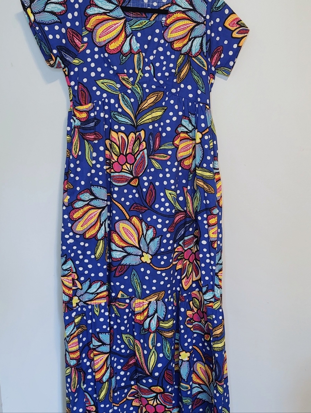Tabitha Brown x Target Blue Floral Polka Dot Maxi Dress Puff Sleeve Size 10